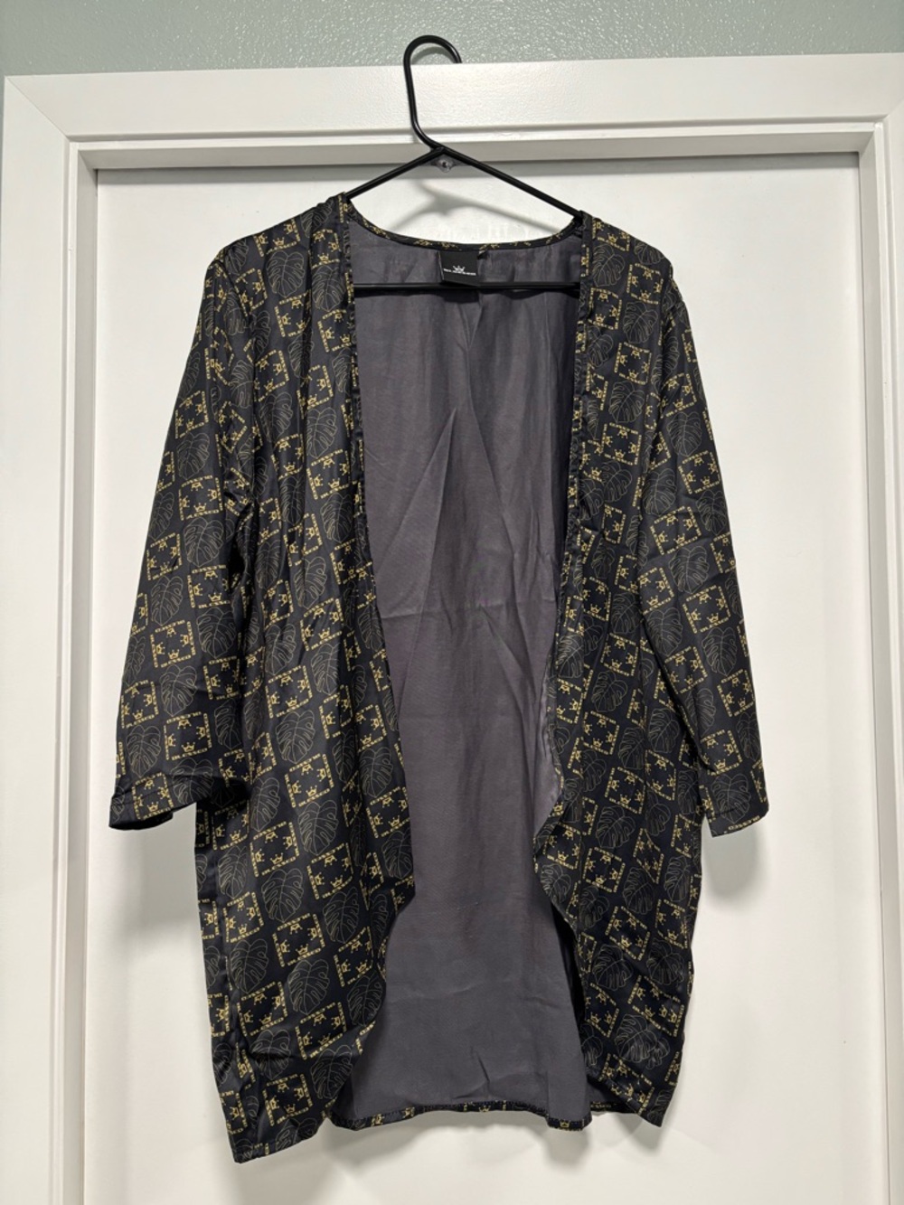 Blessed Hawaiian Black and Gold Open Front Kimono Cardigan